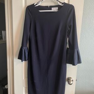 Elegant Navy Blue Dress with Flared Sleeves